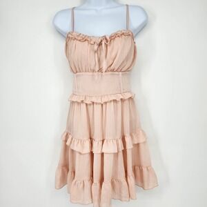 Blush Pink Ruffle Regency Mini Dress Womens Large Romantic Milkmaid Coquette